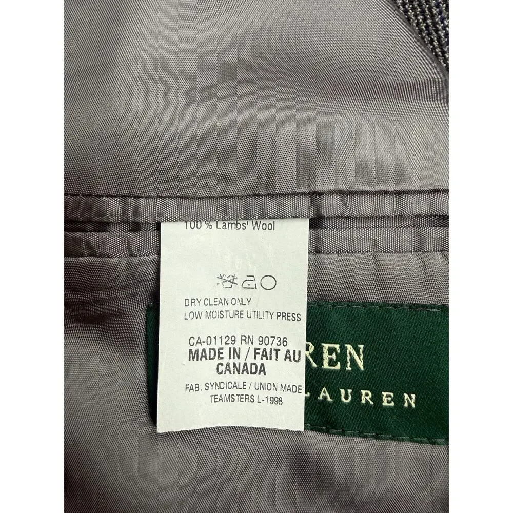 LAUREN Ralph Lauren Gray 44R Micro Houndstooth Sport Coat 100% Wool Vintage